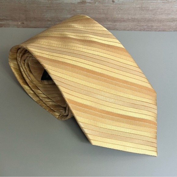Perry Ellis Silk Gold Striped 59.5” Tie - Picture 1 of 3